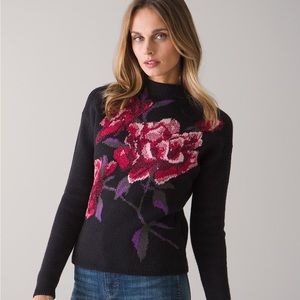 Rose Intarsia Sweater White House Black Market L Large black floral